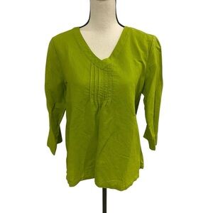 Hot Cotton Linen Cotton Blend Top Lime Green Size Medium V Neck